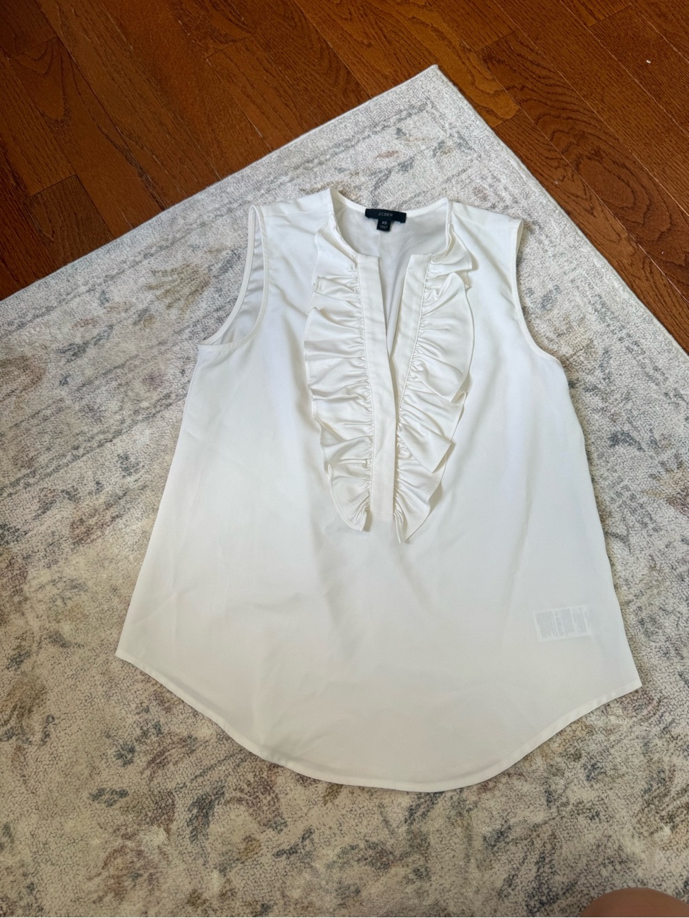 J. Crew Cream Sleeveless Ruffle Front Blouse